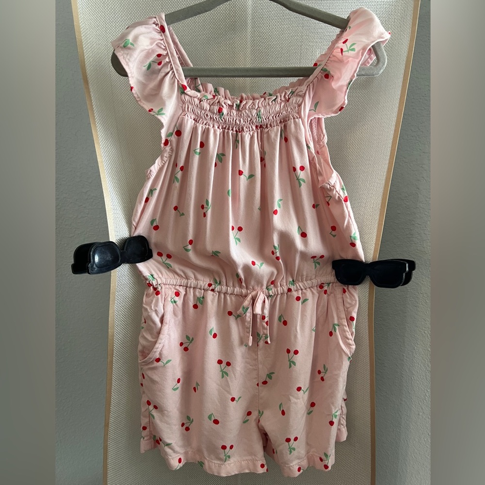 🍒💚CAT & JACK PINK CHERRY PRINT ROMPER SIZE 2T💚🍒